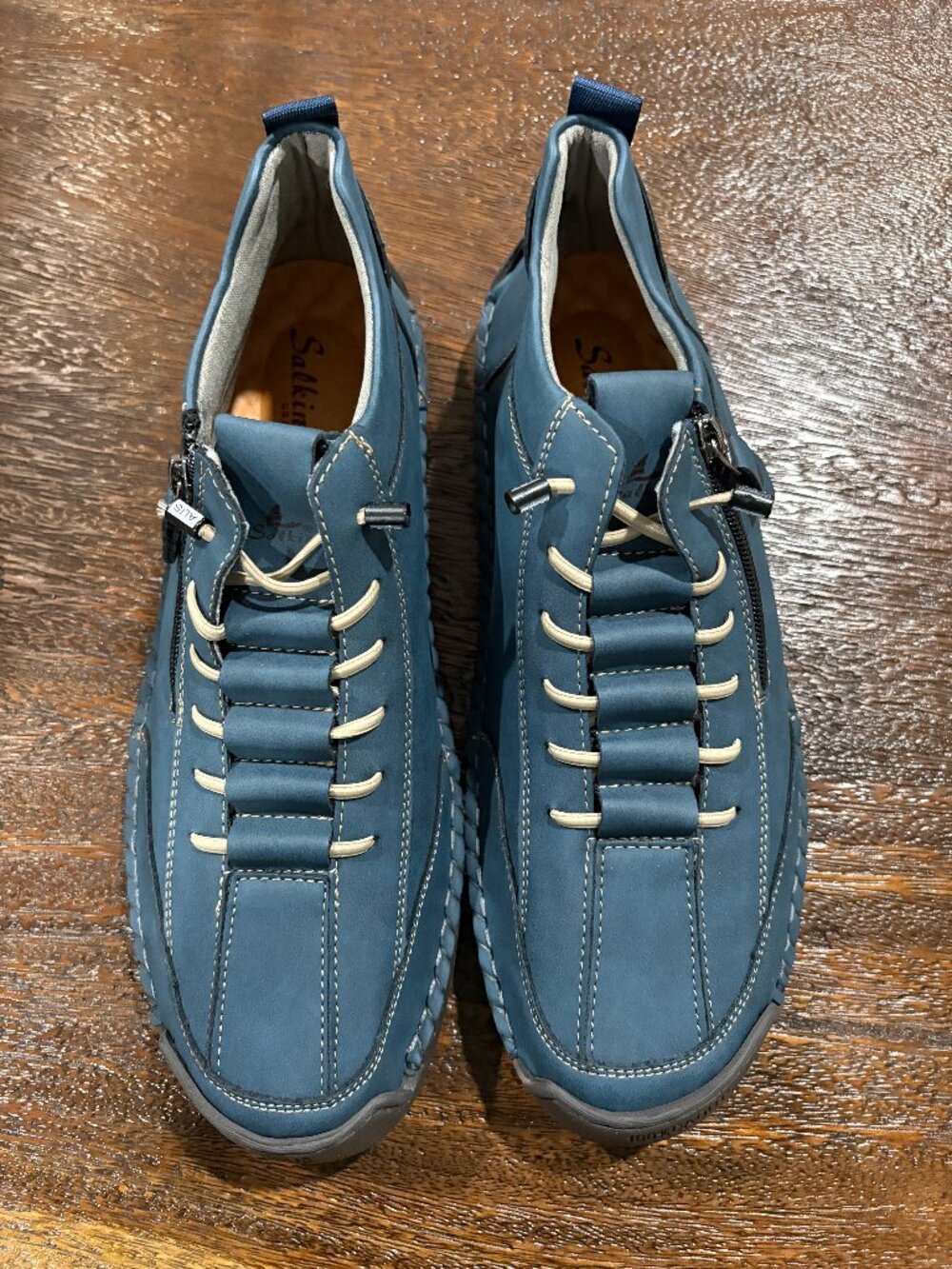 Salkin USA Men's Comfort boot shoes blue tan sz 12 NEW